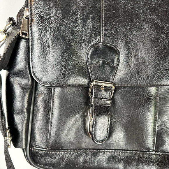 Wilsons Leather Black Genuine Leather Laptop Bag Briefcase Messenger Bag - Picture 4 of 14